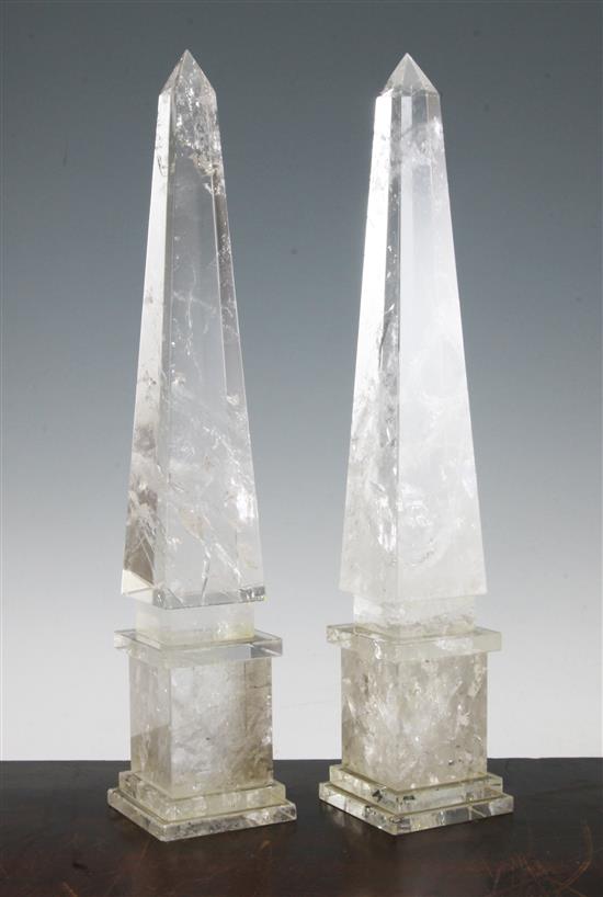 A pair of rock crystal obelisks, 16.5in.